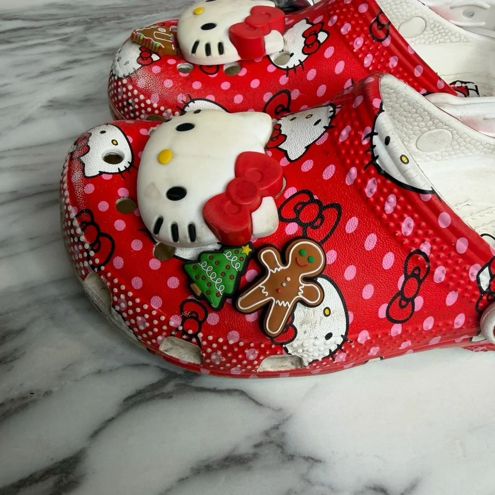 Crocs Hello Kitty Kids C 13 Red Polka Dot Clogs Sanrio Charms Slip On Shoes